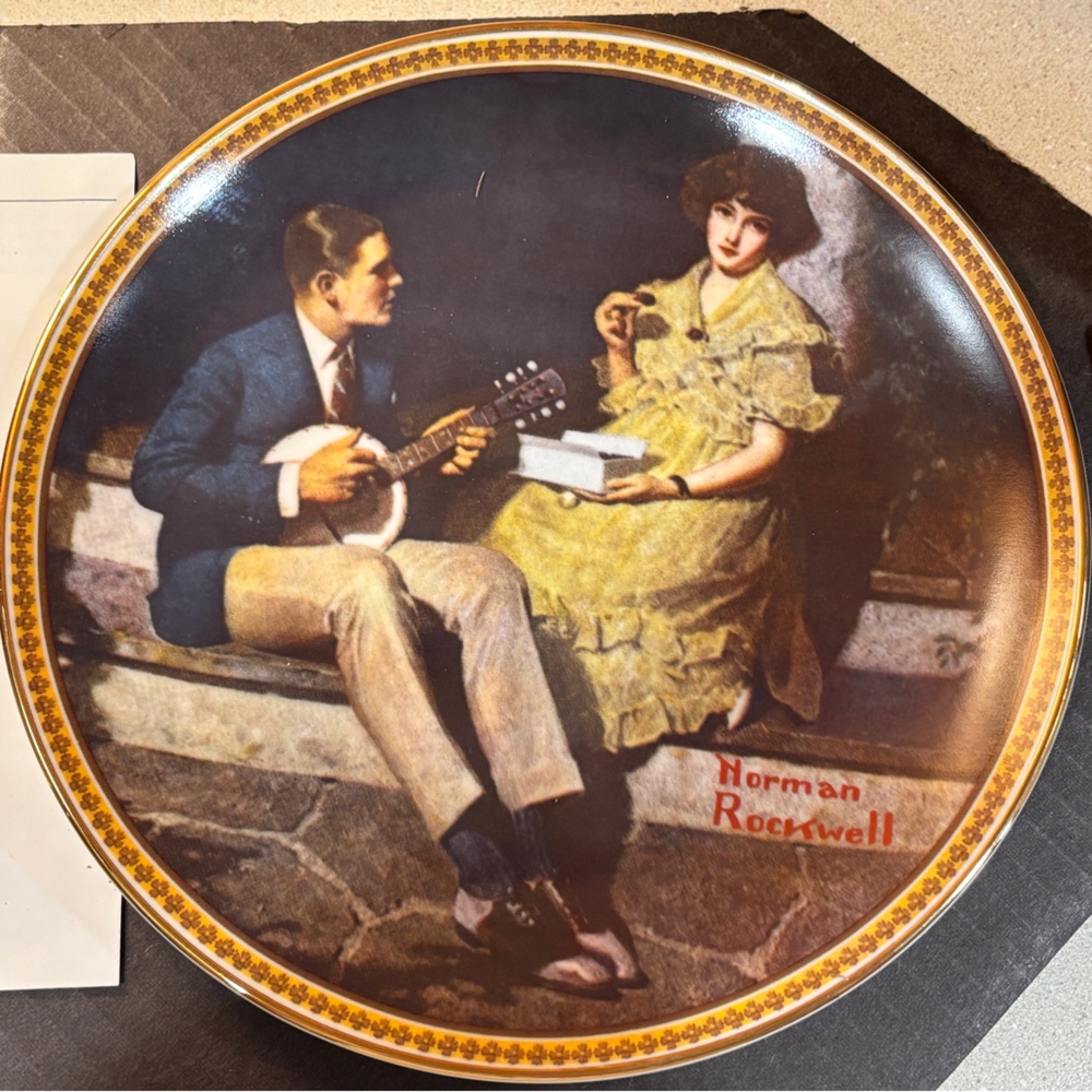 Vintage Norman Rockwell Decorative Plate “Pondering on the porch”